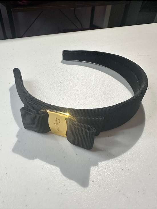 Salvatore Ferragamo Black Headband with Gold Logo Plaque main image 5